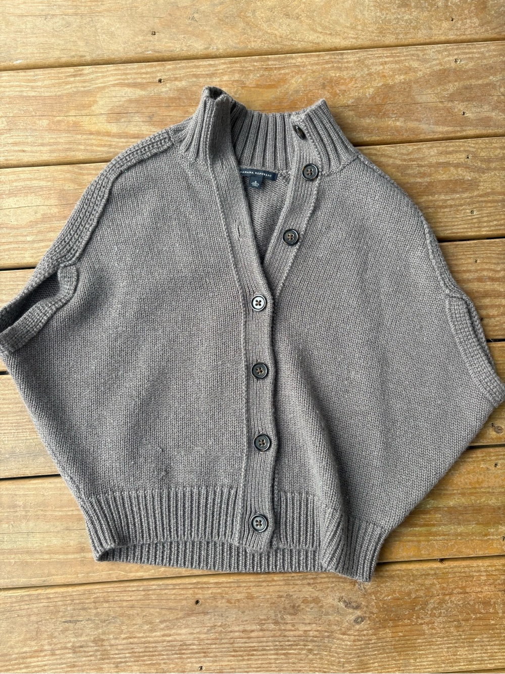 Banana Republic Gray Button-Front Knit Cape Sweater